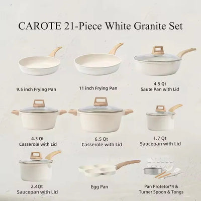 Carote Nonstick Pots and Pans Set, 21 Pcs Induction Kitchen Cookware Sets