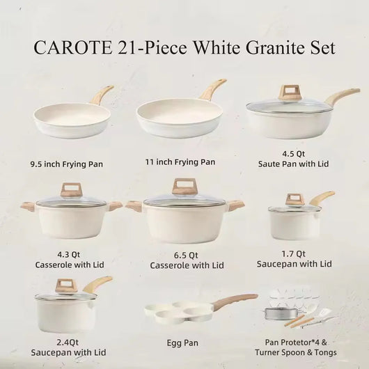 Carote Nonstick Pots and Pans Set, 21 Pcs Induction Kitchen Cookware Sets